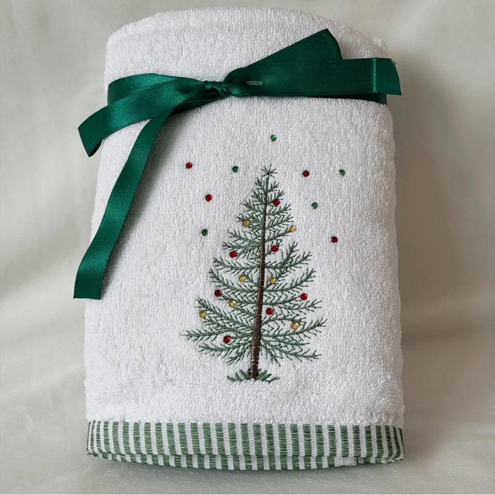 Embroidered Jeweled Holiday Tree Hand Towels